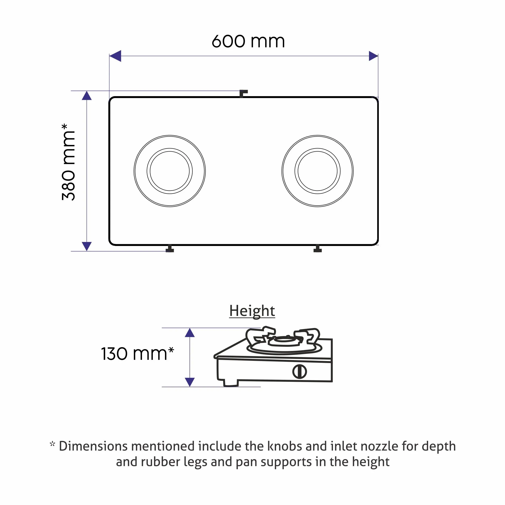 2 Burner  Glass Gas Stove with Brass Burner Black (1020 GT BB BL)