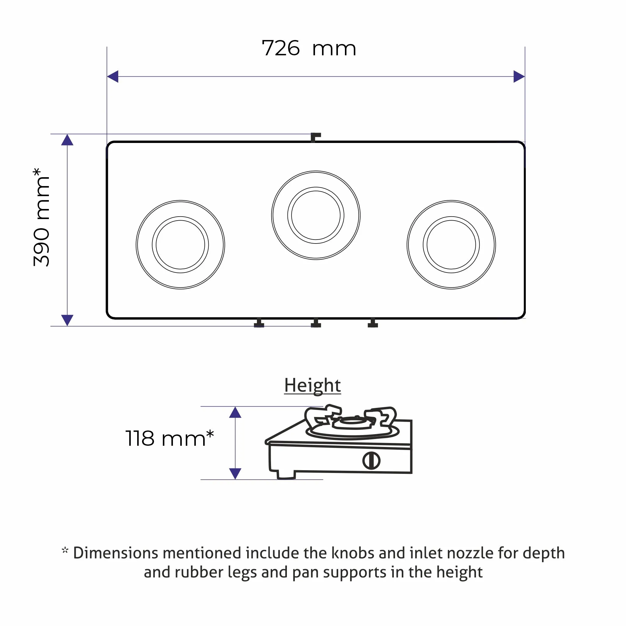 3 Burner  Glass Gas Stove with Brass Burner Black (1033GT BB BL) - Manual/Auto Ignition