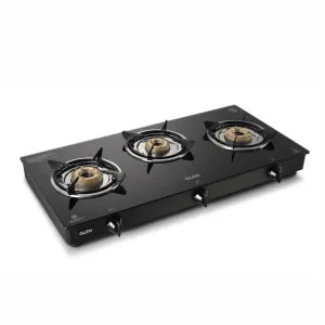 3 Burner Glass Gas Stove with High Flame Brass Burner - Black (1030 GT HF BB BL)