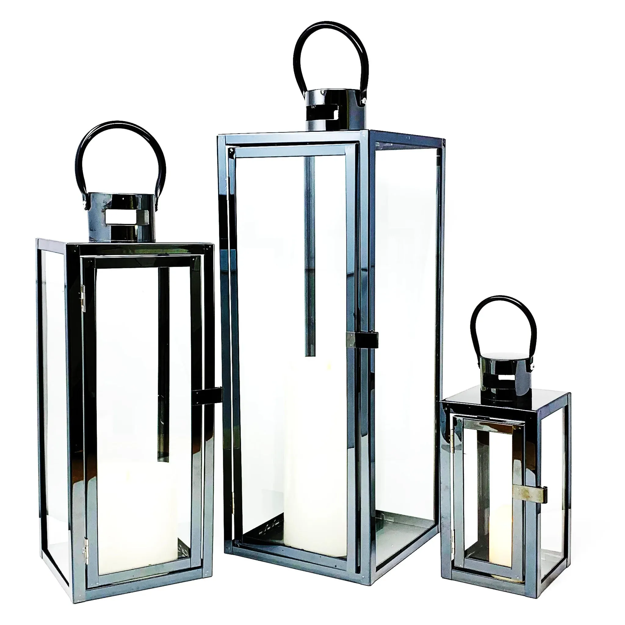 3-PC Hurricane Candle Cuboid Lantern Set