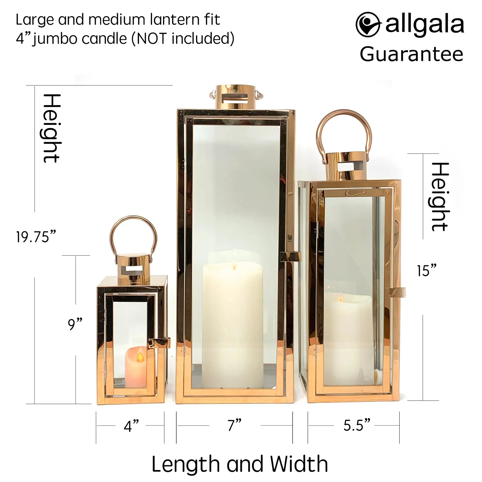 3-PC Hurricane Candle Cuboid Lantern Set