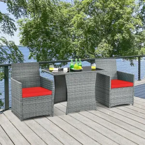 3pc Cushioned Patio Rattan Furniture Set - Red