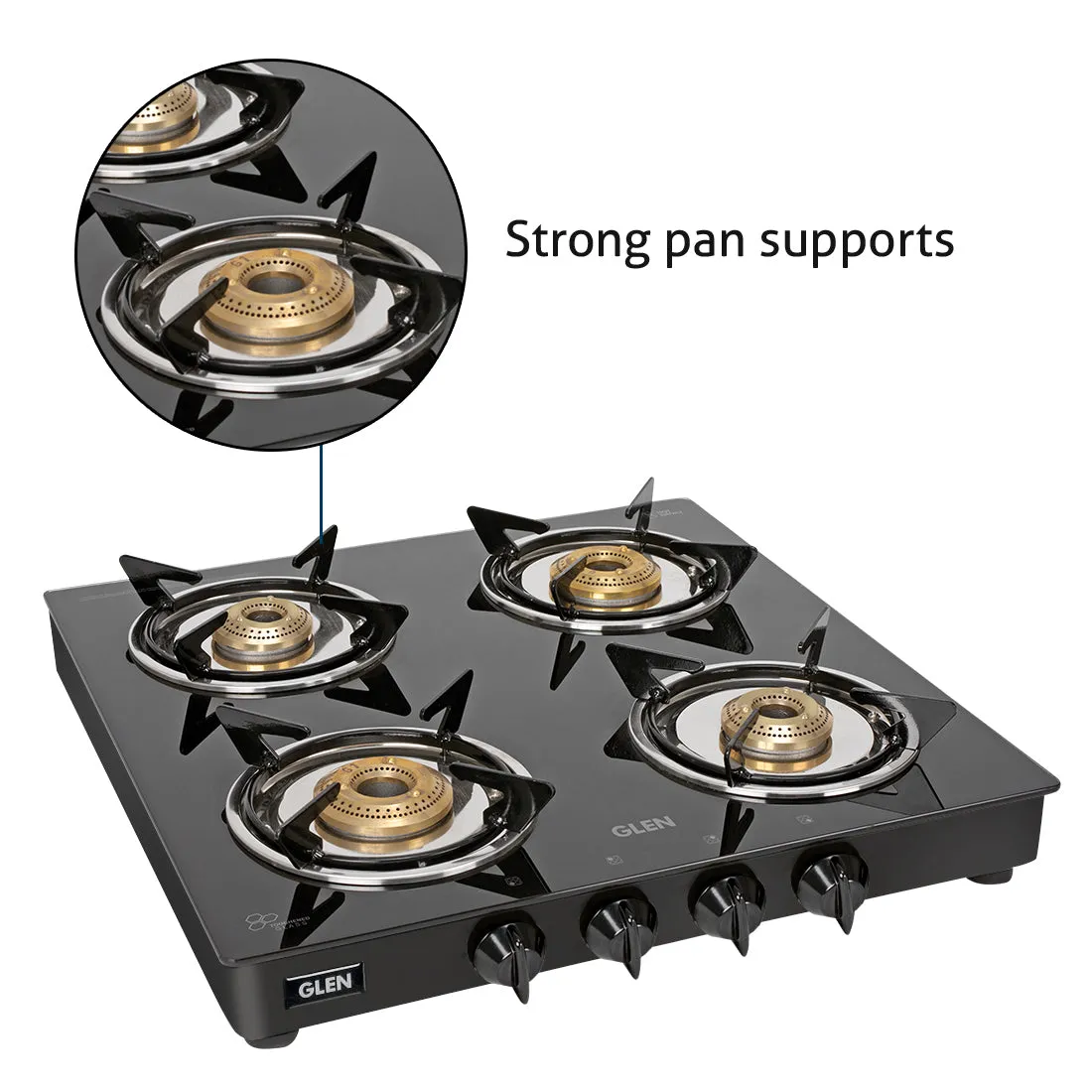 4 Burner  Glass Gas Stove Junior with Brass Burners Black (1040 GTXL JU BB BL)