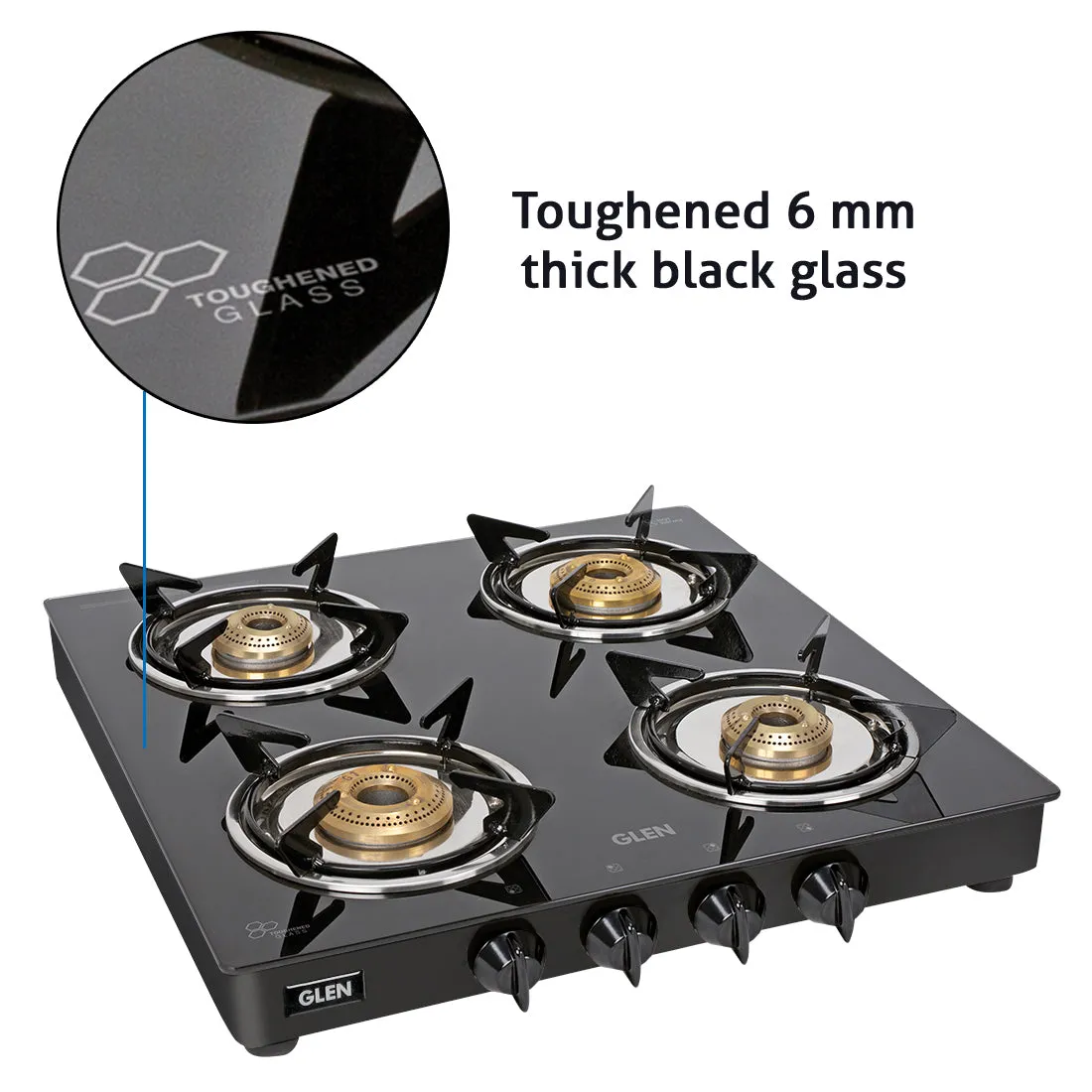 4 Burner  Glass Gas Stove Junior with Brass Burners Black (1040 GTXL JU BB BL)