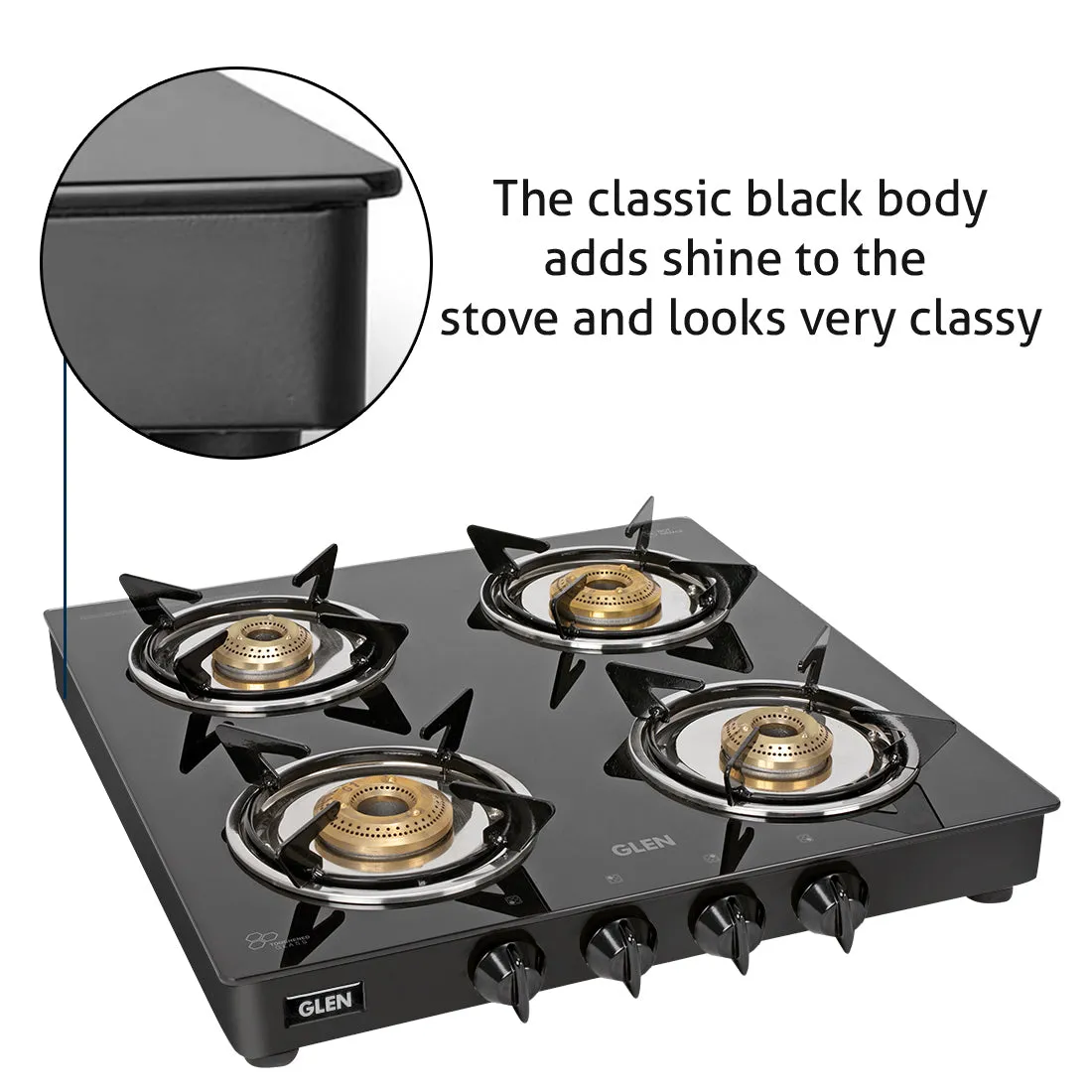 4 Burner  Glass Gas Stove Junior with Brass Burners Black (1040 GTXL JU BB BL)