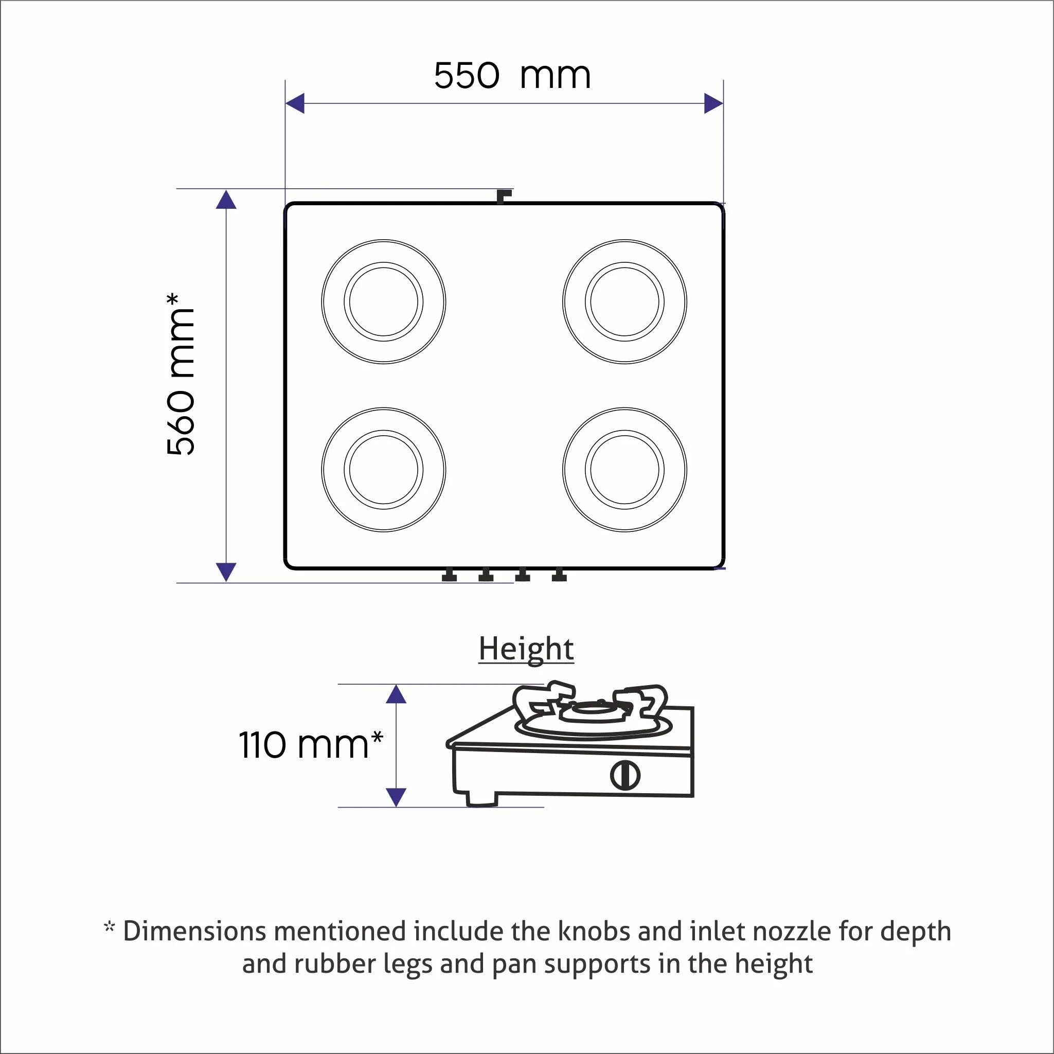 4 Burner  Glass Gas Stove Junior with Brass Burners Black (1040 GTXL JU BB BL)