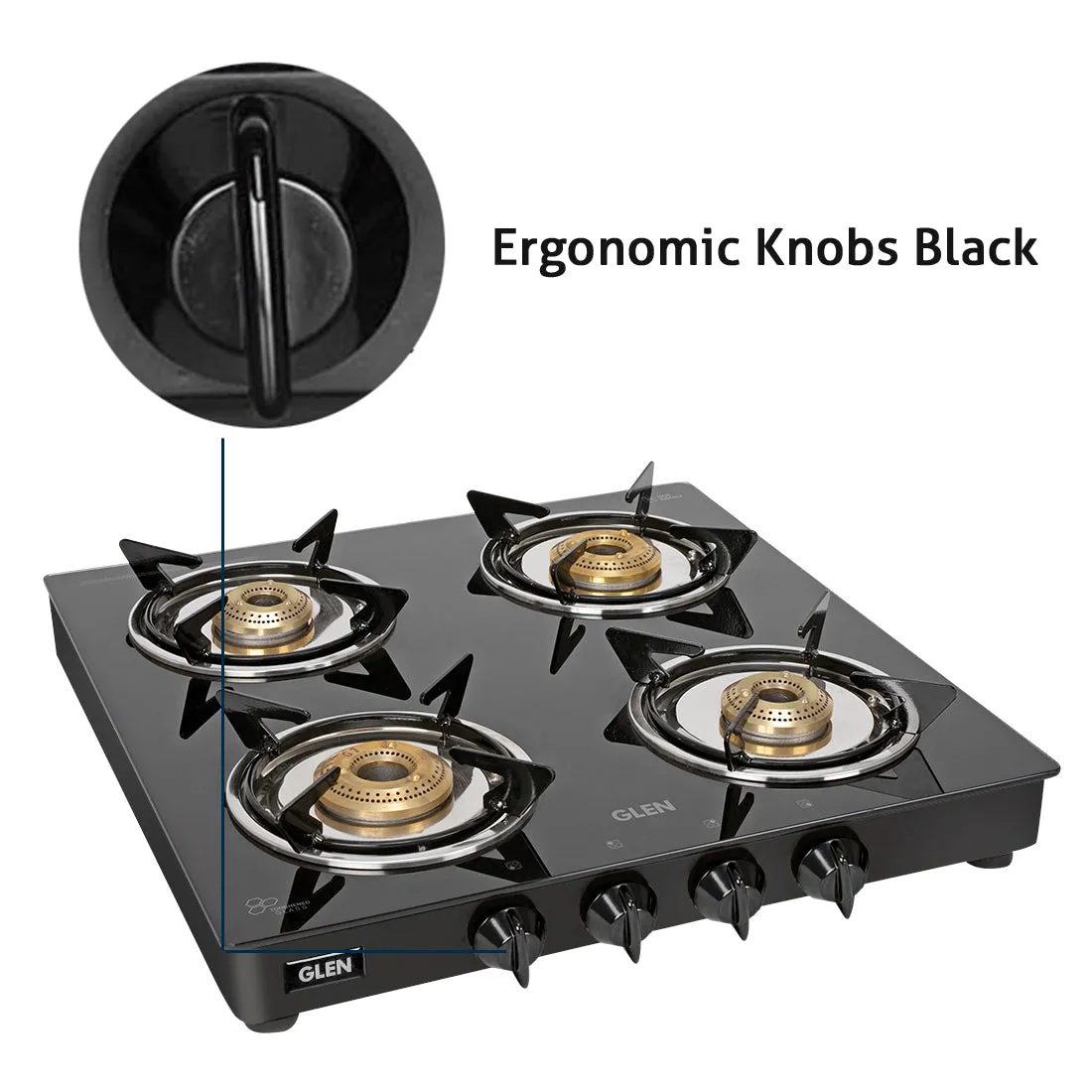 4 Burner  Glass Gas Stove Junior with Brass Burners Black (1040 GTXL JU BB BL)