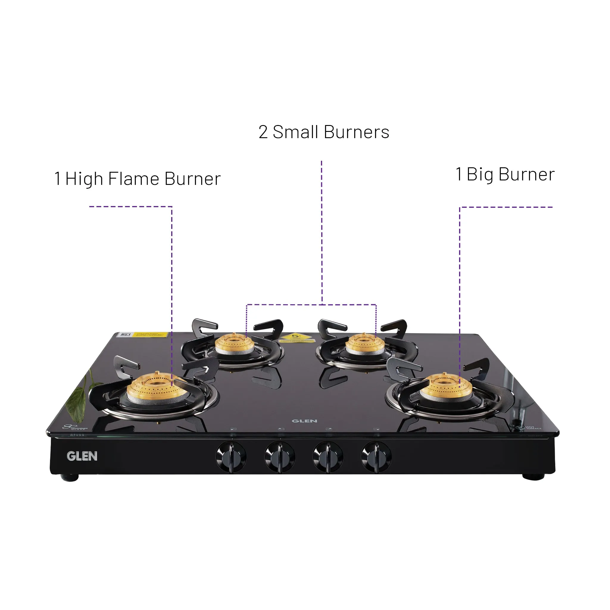 4 Burner Glass Gas Stove with High Flame Brass Burner - Manual/Auto Ignition (1048GT)