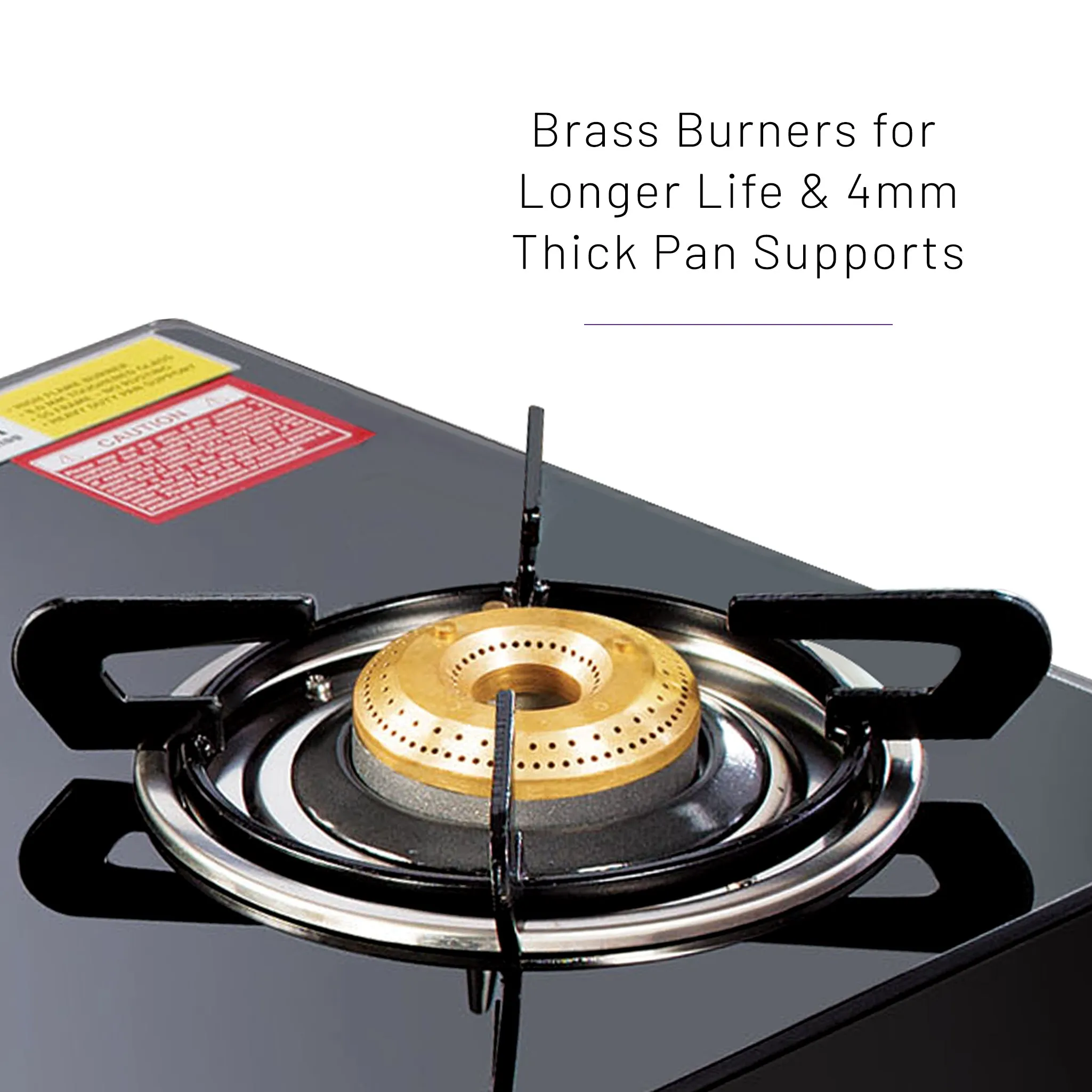 4 Burner Glass Gas Stove with High Flame Brass Burner - Manual/Auto Ignition (1048GT)