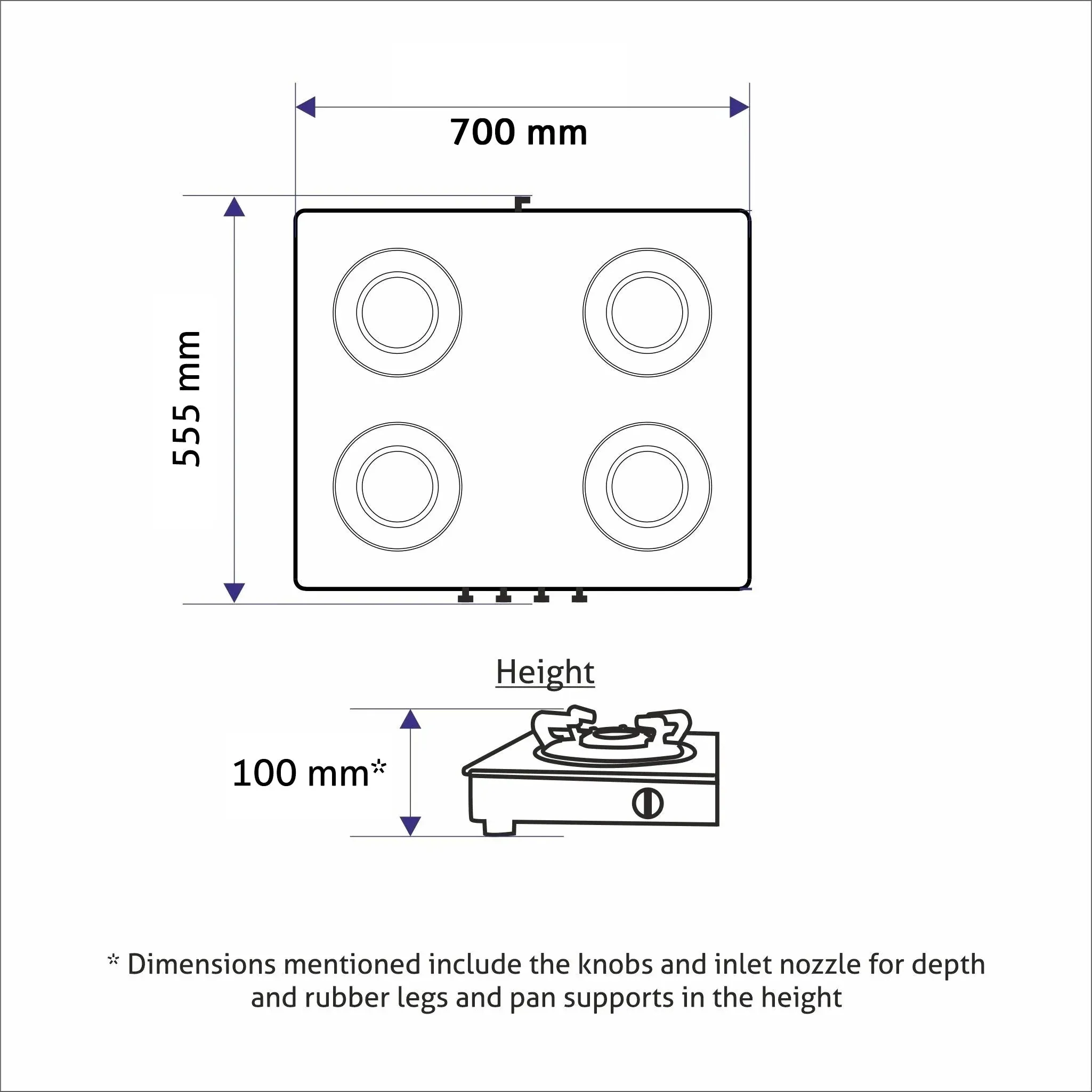 4 Burner Ultra Slim Mirror Glass Gas Stove 1 High Flame 3 Forged Brass Burner - Manual / Auto Ignition (1047 US MI)