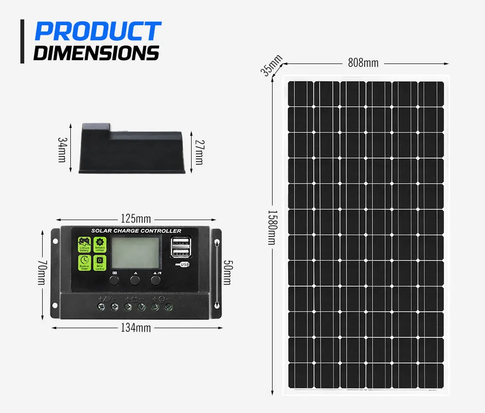 500W 12V Mono Solar Panel Kit Caravan Power Battery Charging Pair 250w