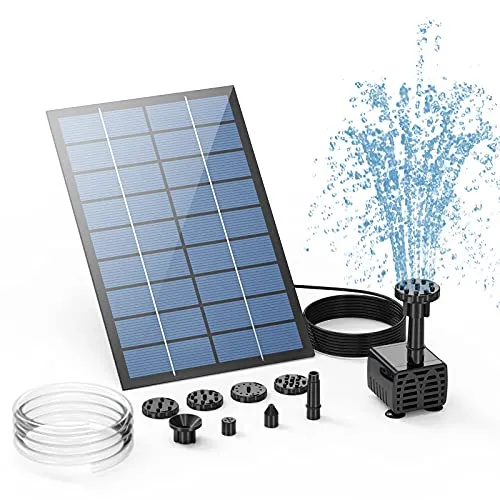 AISITIN 2.5W Solar Fountain Pump, DIY Outdoor Solar Water Fountain Pump with 6 Nozzles and 4ft Water Pipe, Solar Powered Pump for Bird Bath, Ponds, Garden and Fish Tank Garden, Pond