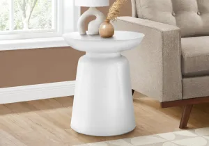 Contemporary White Metal Drum Accent Table for Living Room or Bedroom