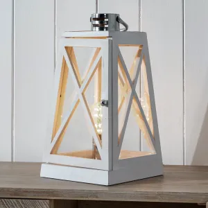 Devon White Wash and Chrome Lantern Table Lamp