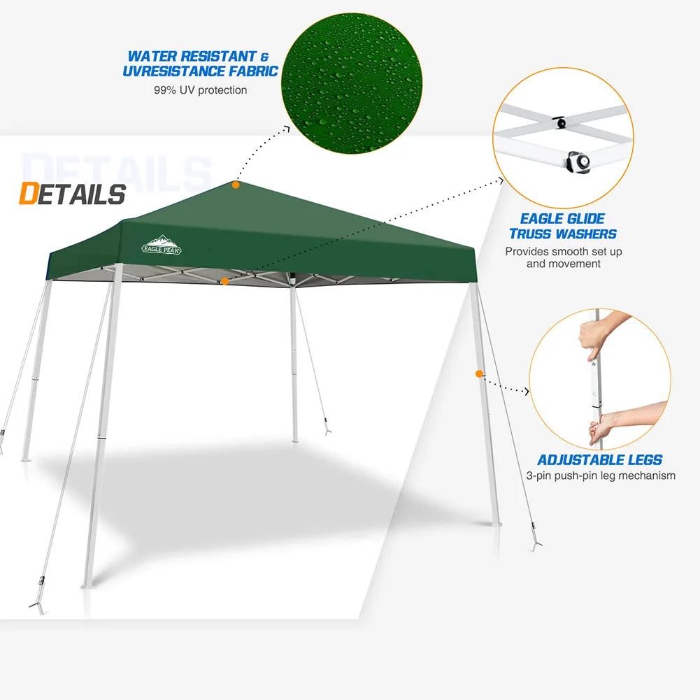 EAGLE PEAK E64 Easy Setup 10x10 Slant Leg Pop up Canopy (64 sqft of Shade)