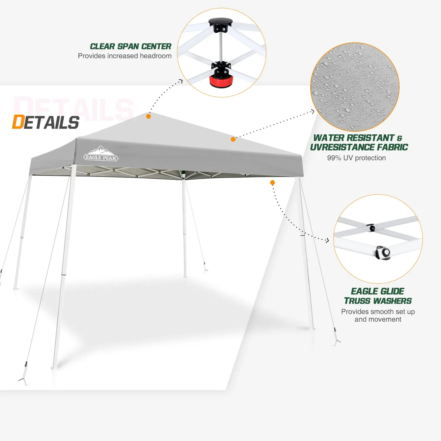 EAGLE PEAK E64 Easy Setup 10x10 Slant Leg Pop up Canopy (64 sqft of Shade)