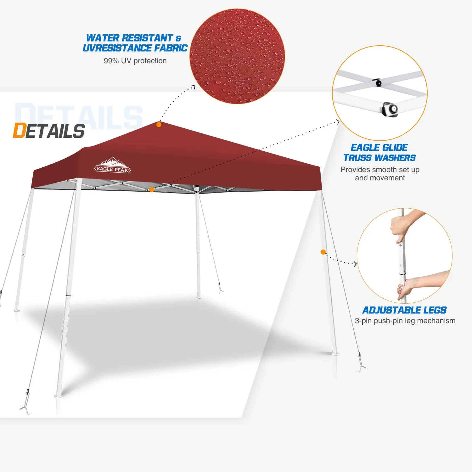 EAGLE PEAK E64 Easy Setup 10x10 Slant Leg Pop up Canopy (64 sqft of Shade)