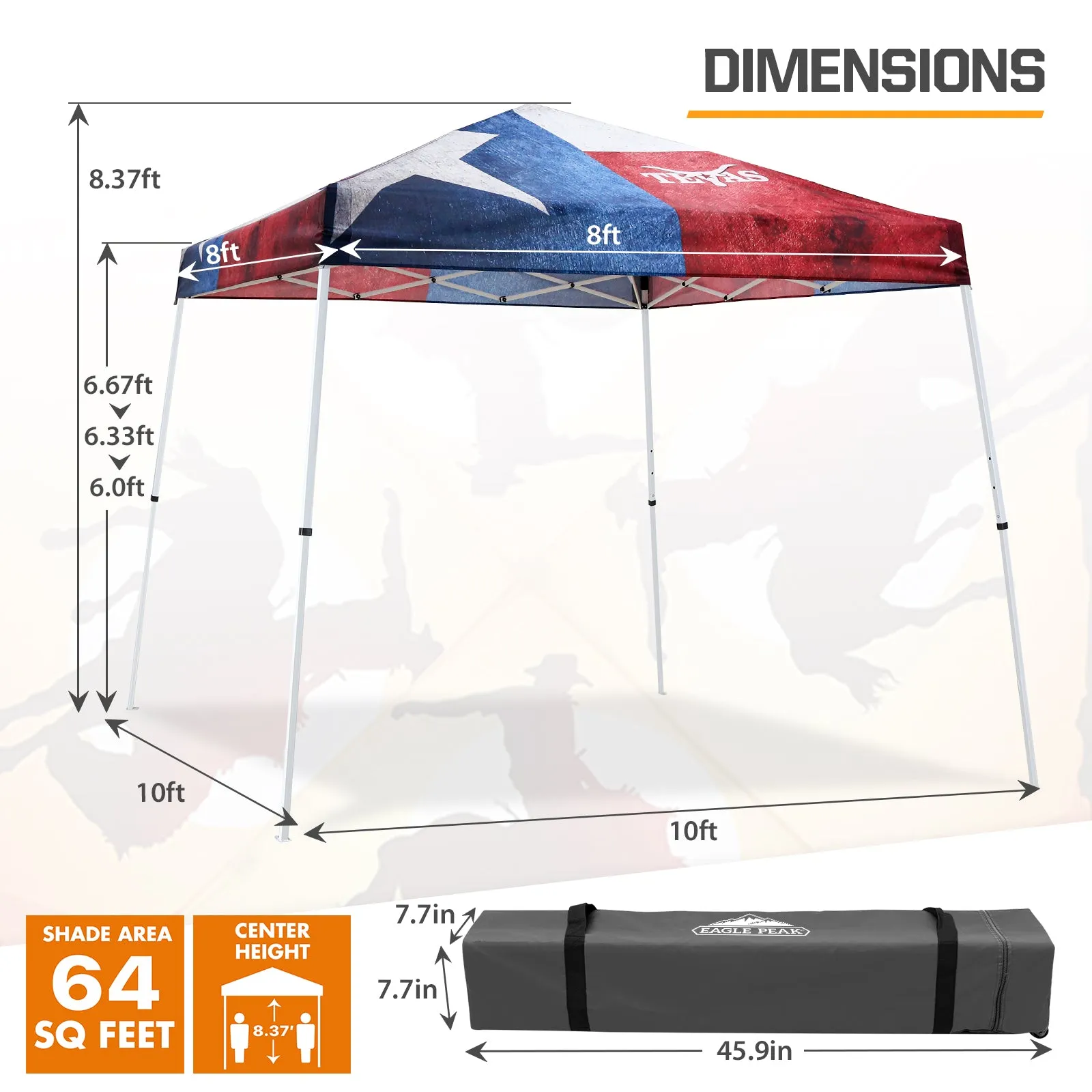 EAGLE PEAK E64 Easy Setup 10x10 Slant Leg Pop up Canopy (64 sqft of Shade)