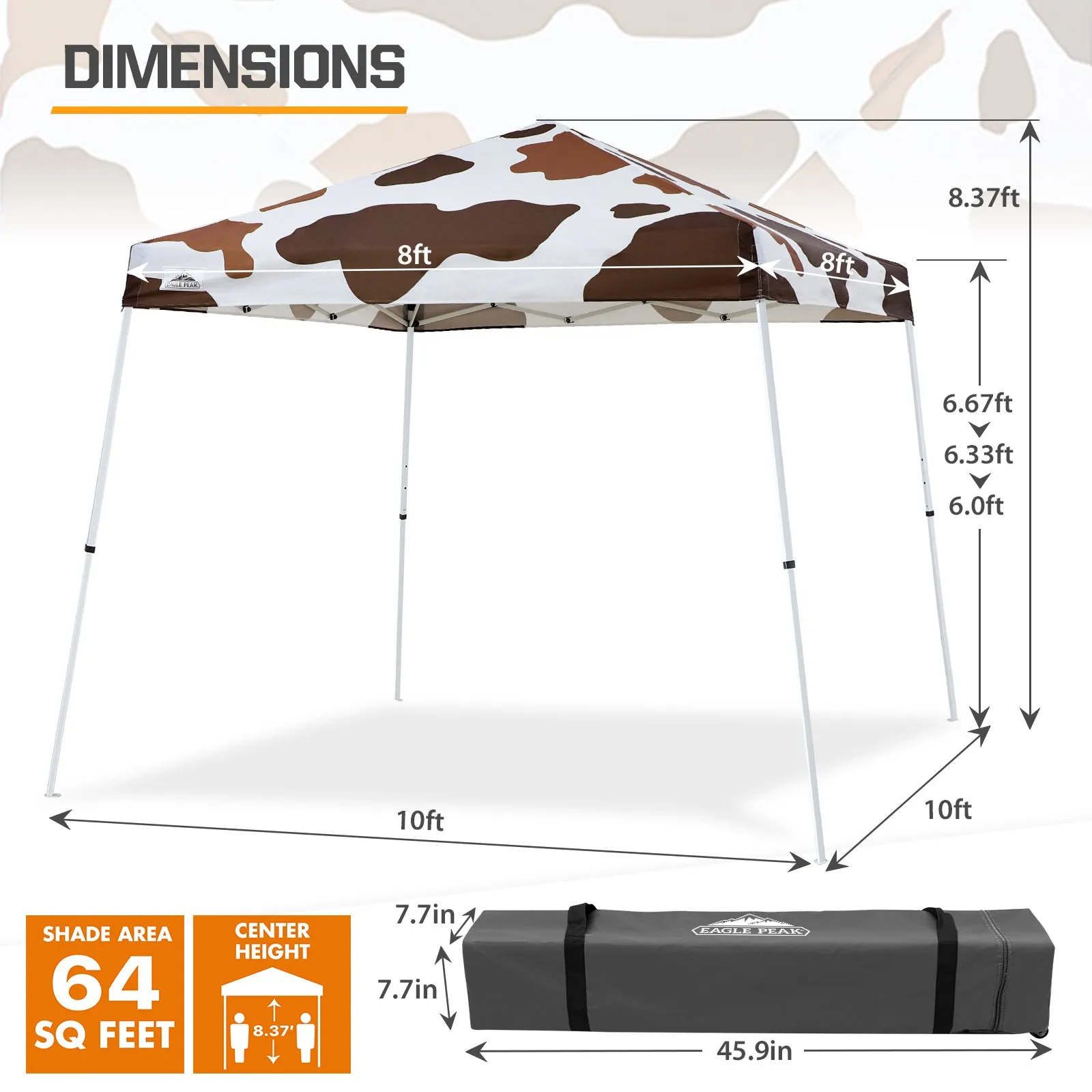 EAGLE PEAK E64 Easy Setup 10x10 Slant Leg Pop up Canopy (64 sqft of Shade)