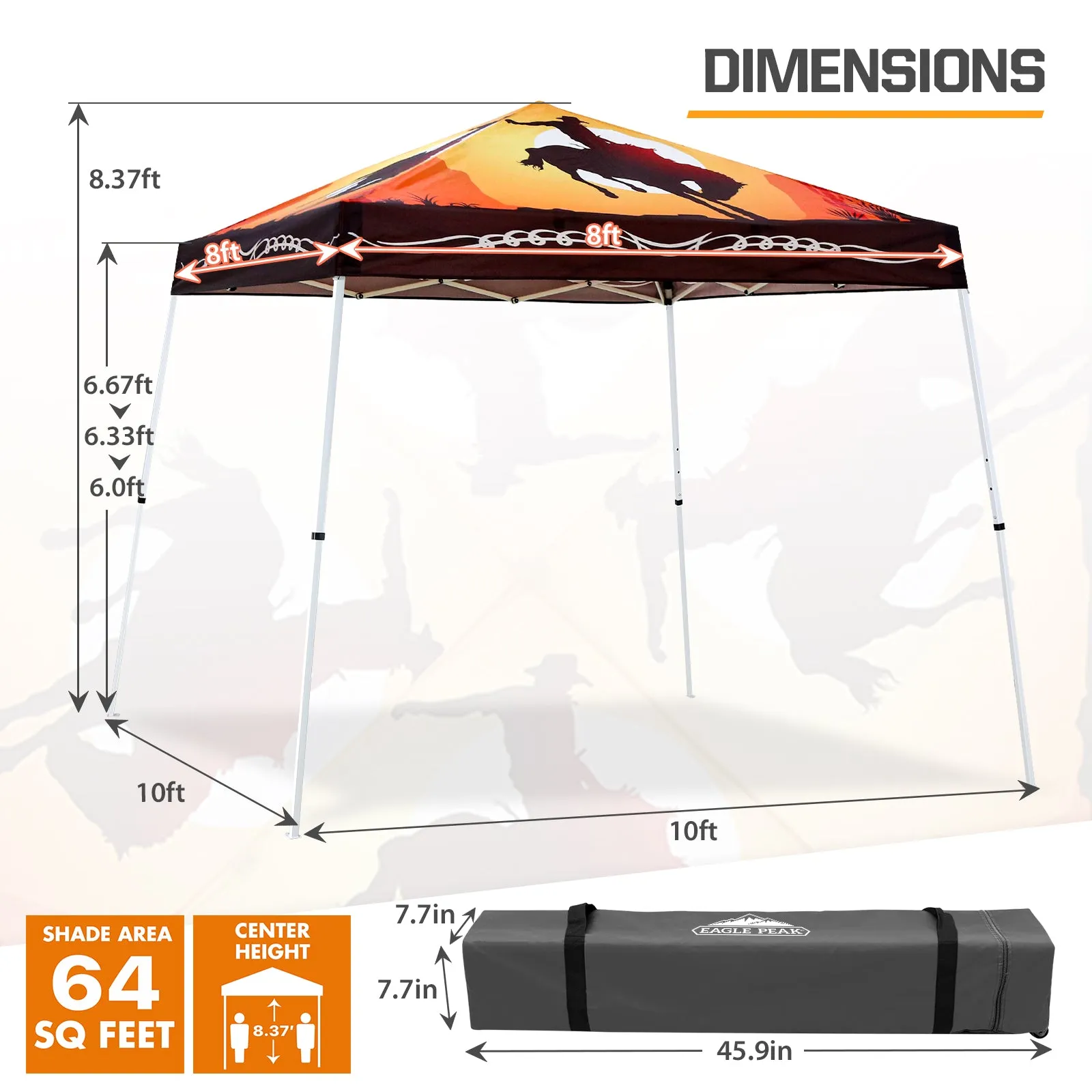 EAGLE PEAK E64 Easy Setup 10x10 Slant Leg Pop up Canopy (64 sqft of Shade)