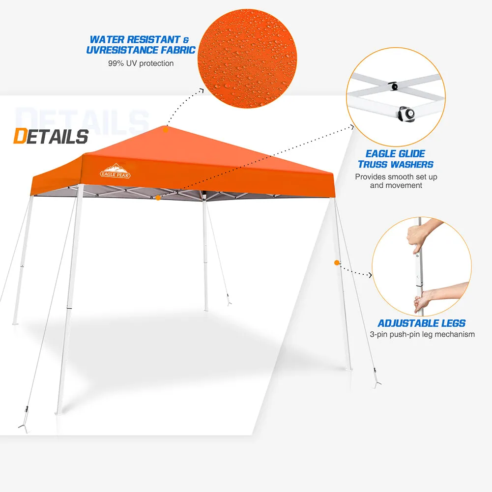 EAGLE PEAK E64 Easy Setup 10x10 Slant Leg Pop up Canopy (64 sqft of Shade)