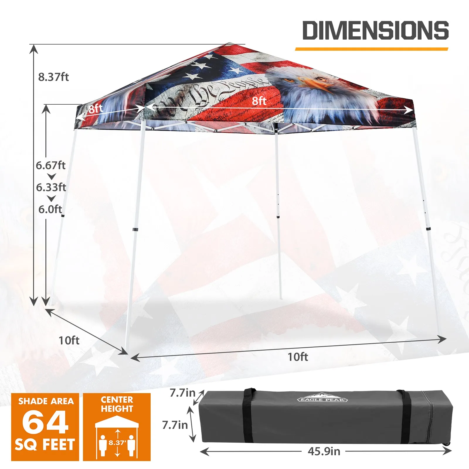 EAGLE PEAK E64 Easy Setup 10x10 Slant Leg Pop up Canopy (64 sqft of Shade)