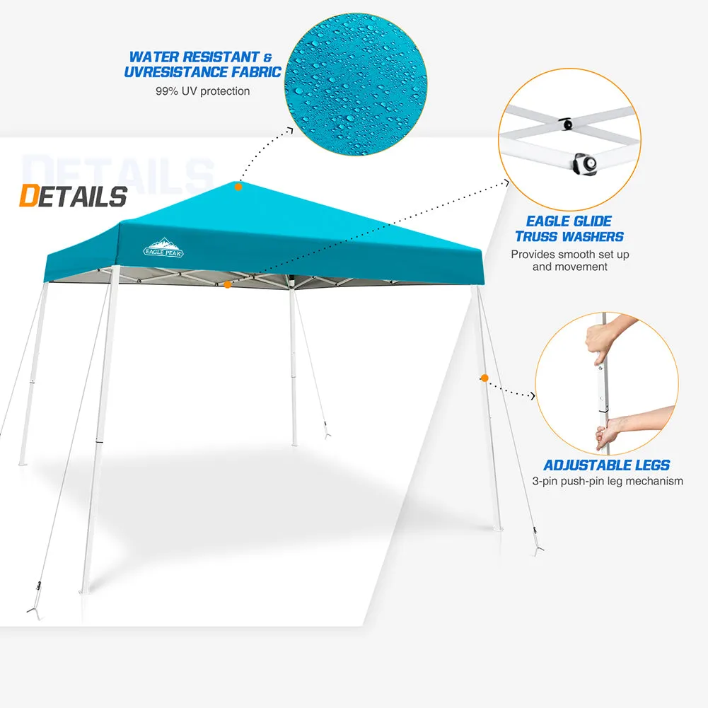 EAGLE PEAK E64 Easy Setup 10x10 Slant Leg Pop up Canopy (64 sqft of Shade)