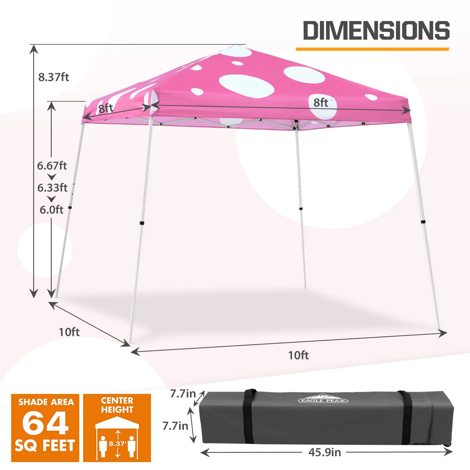 EAGLE PEAK E64 Easy Setup 10x10 Slant Leg Pop up Canopy (64 sqft of Shade)