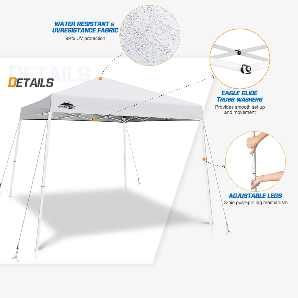 EAGLE PEAK E64 Easy Setup 10x10 Slant Leg Pop up Canopy (64 sqft of Shade)