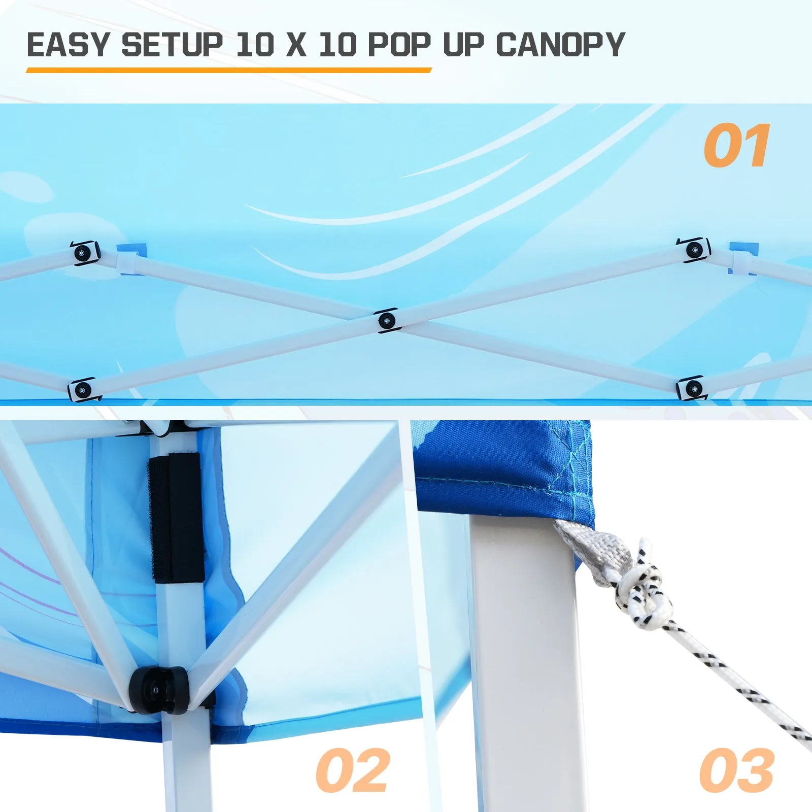 EAGLE PEAK E64 Easy Setup 10x10 Slant Leg Pop up Canopy (64 sqft of Shade)