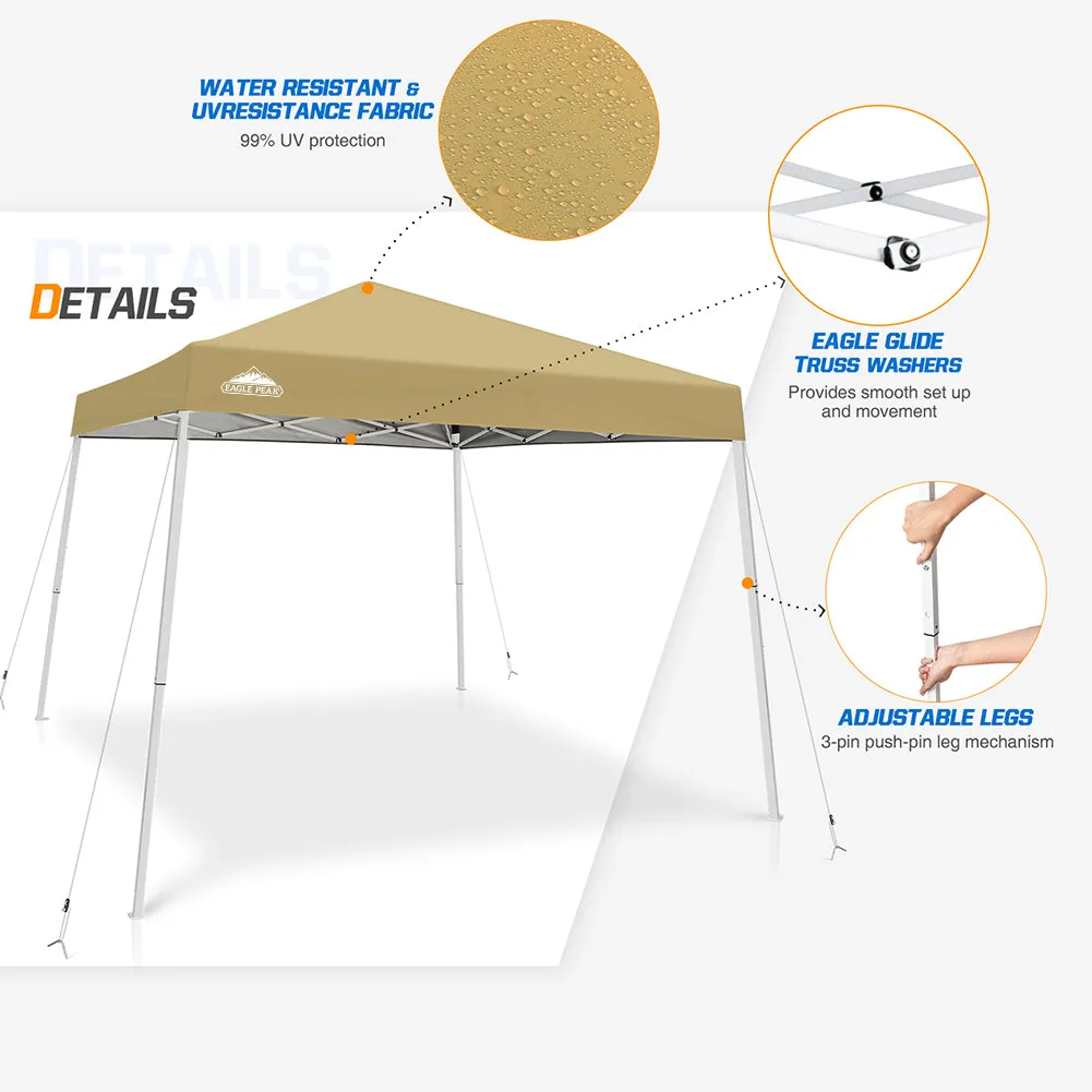 EAGLE PEAK E64 Easy Setup 10x10 Slant Leg Pop up Canopy (64 sqft of Shade)