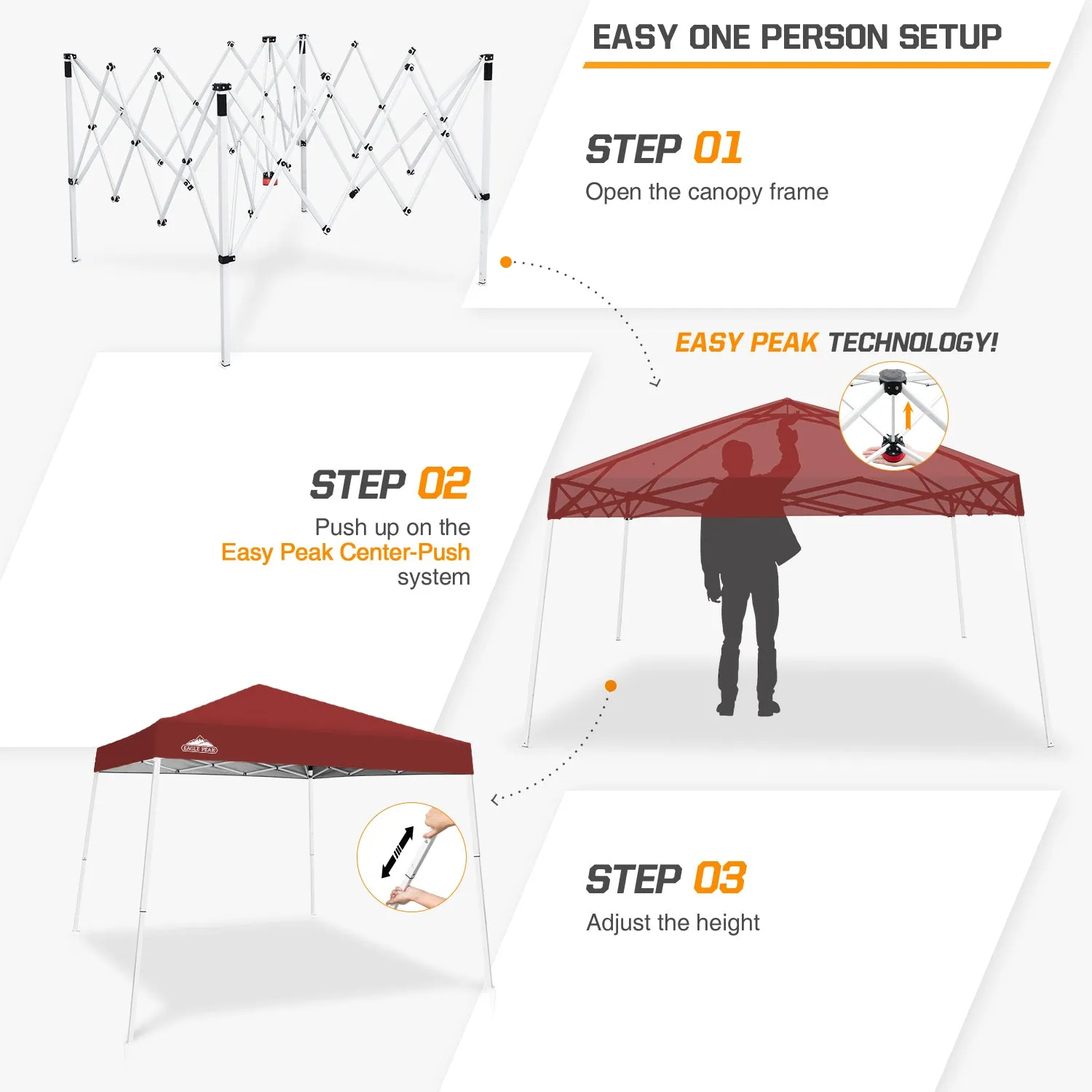 EAGLE PEAK E64 Easy Setup 10x10 Slant Leg Pop up Canopy (64 sqft of Shade)