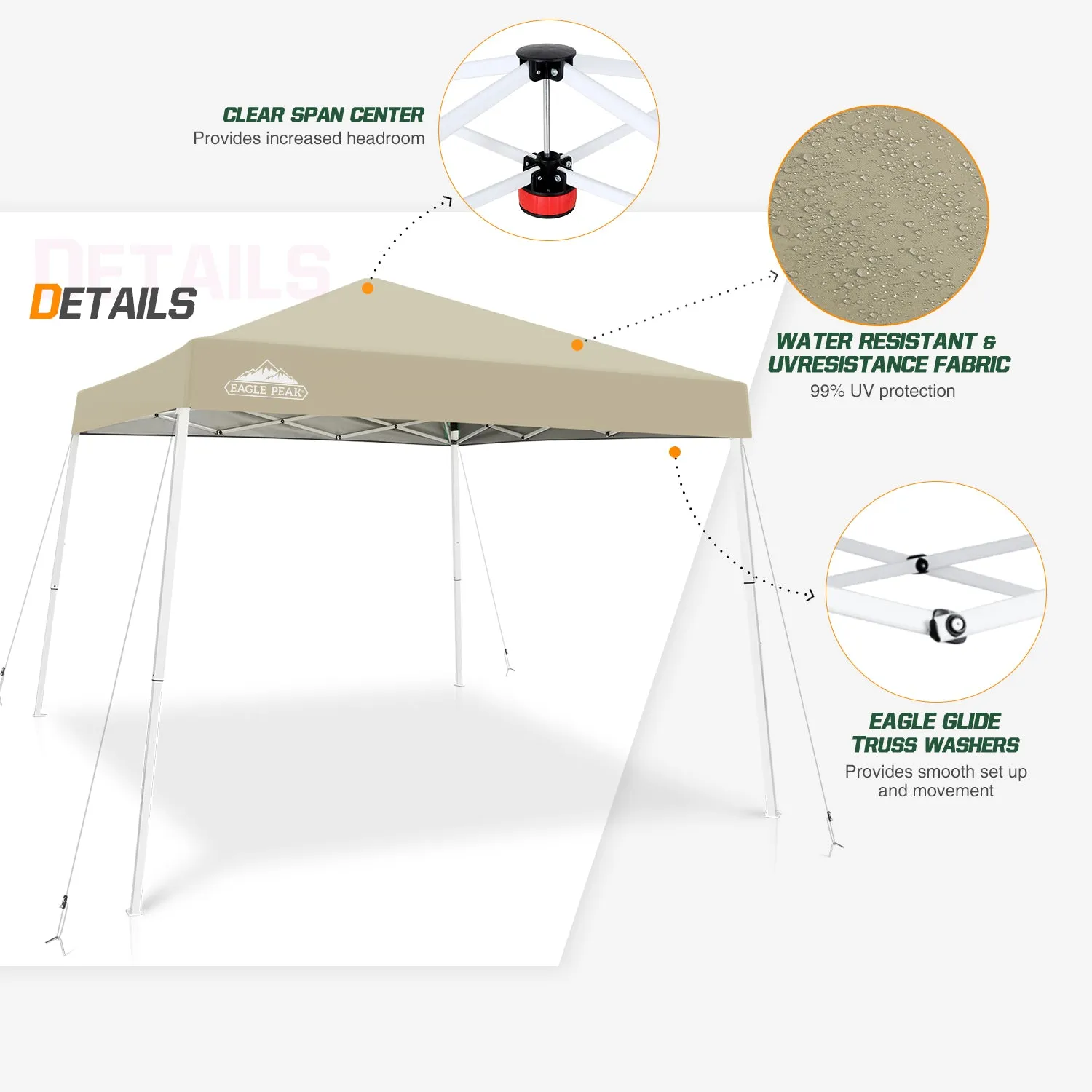 EAGLE PEAK E64 Easy Setup 10x10 Slant Leg Pop up Canopy (64 sqft of Shade)