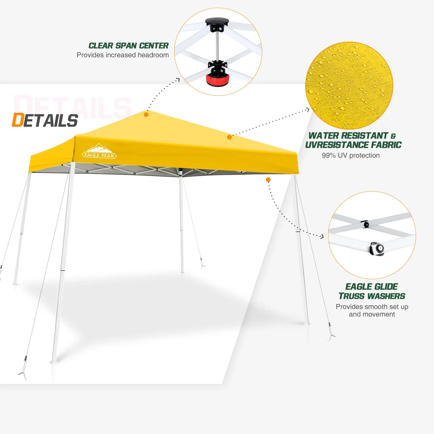 EAGLE PEAK E64 Easy Setup 10x10 Slant Leg Pop up Canopy (64 sqft of Shade)