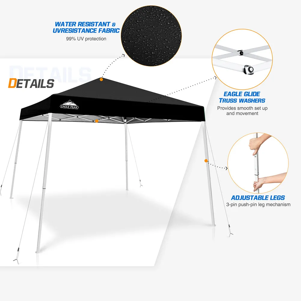 EAGLE PEAK E64 Easy Setup 10x10 Slant Leg Pop up Canopy (64 sqft of Shade)