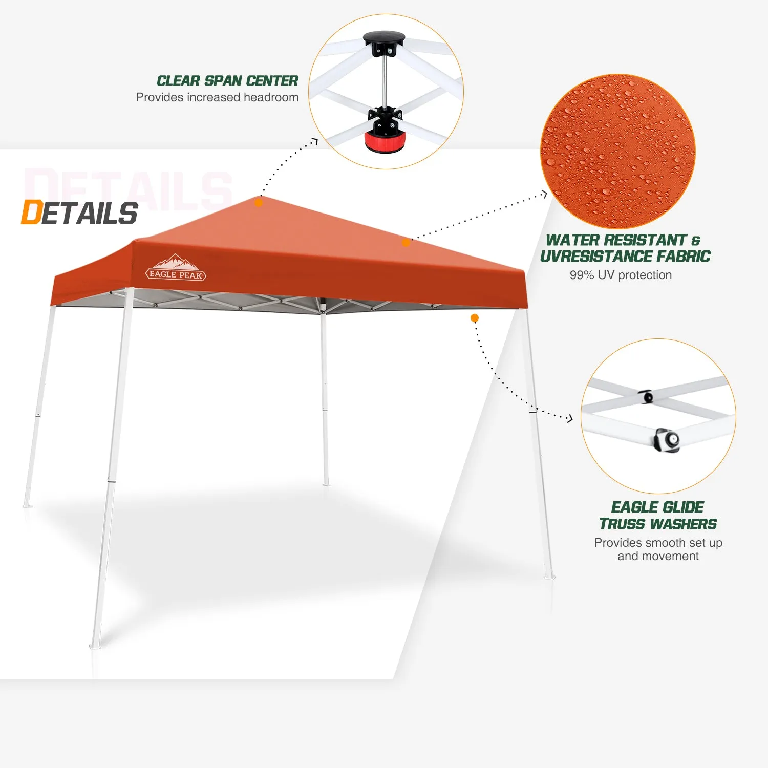 EAGLE PEAK E64 Easy Setup 10x10 Slant Leg Pop up Canopy (64 sqft of Shade)