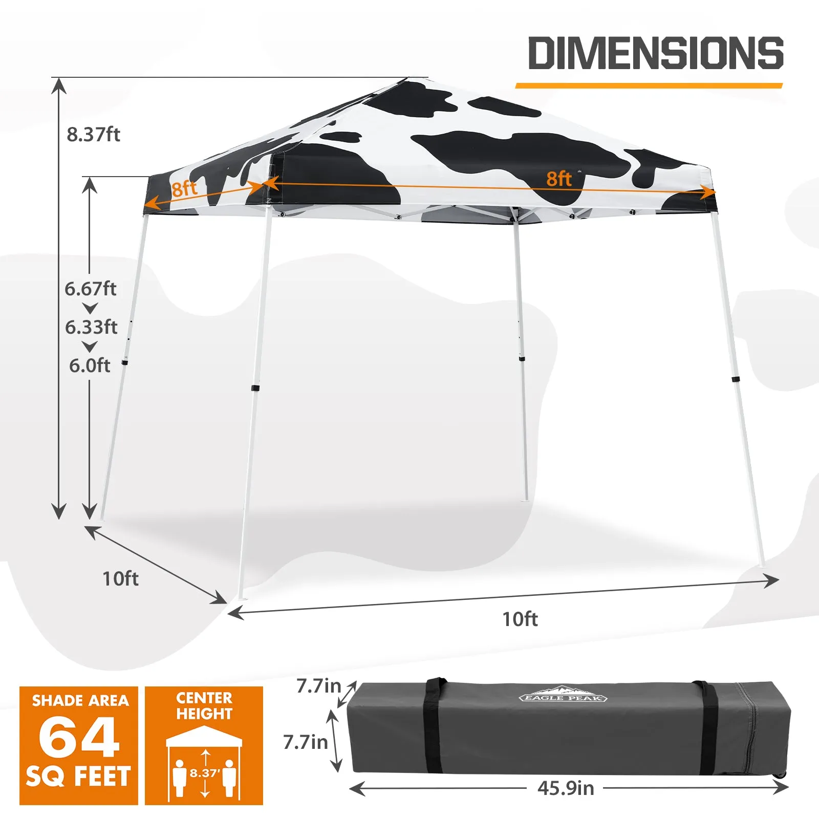 EAGLE PEAK E64 Easy Setup 10x10 Slant Leg Pop up Canopy (64 sqft of Shade)