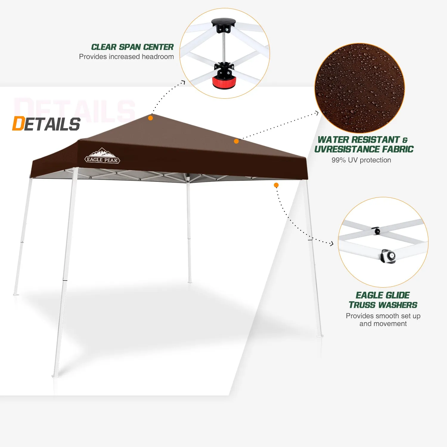 EAGLE PEAK E64 Easy Setup 10x10 Slant Leg Pop up Canopy (64 sqft of Shade)