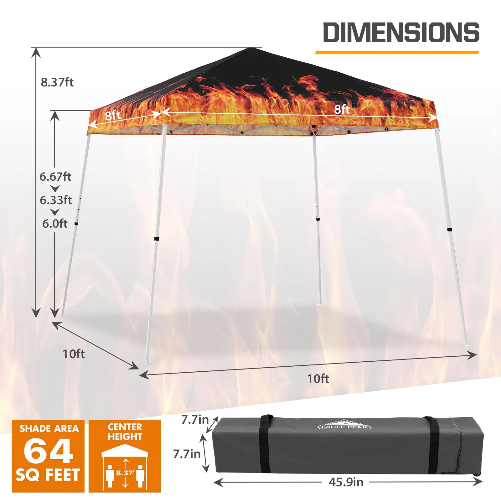 EAGLE PEAK E64 Easy Setup 10x10 Slant Leg Pop up Canopy (64 sqft of Shade)