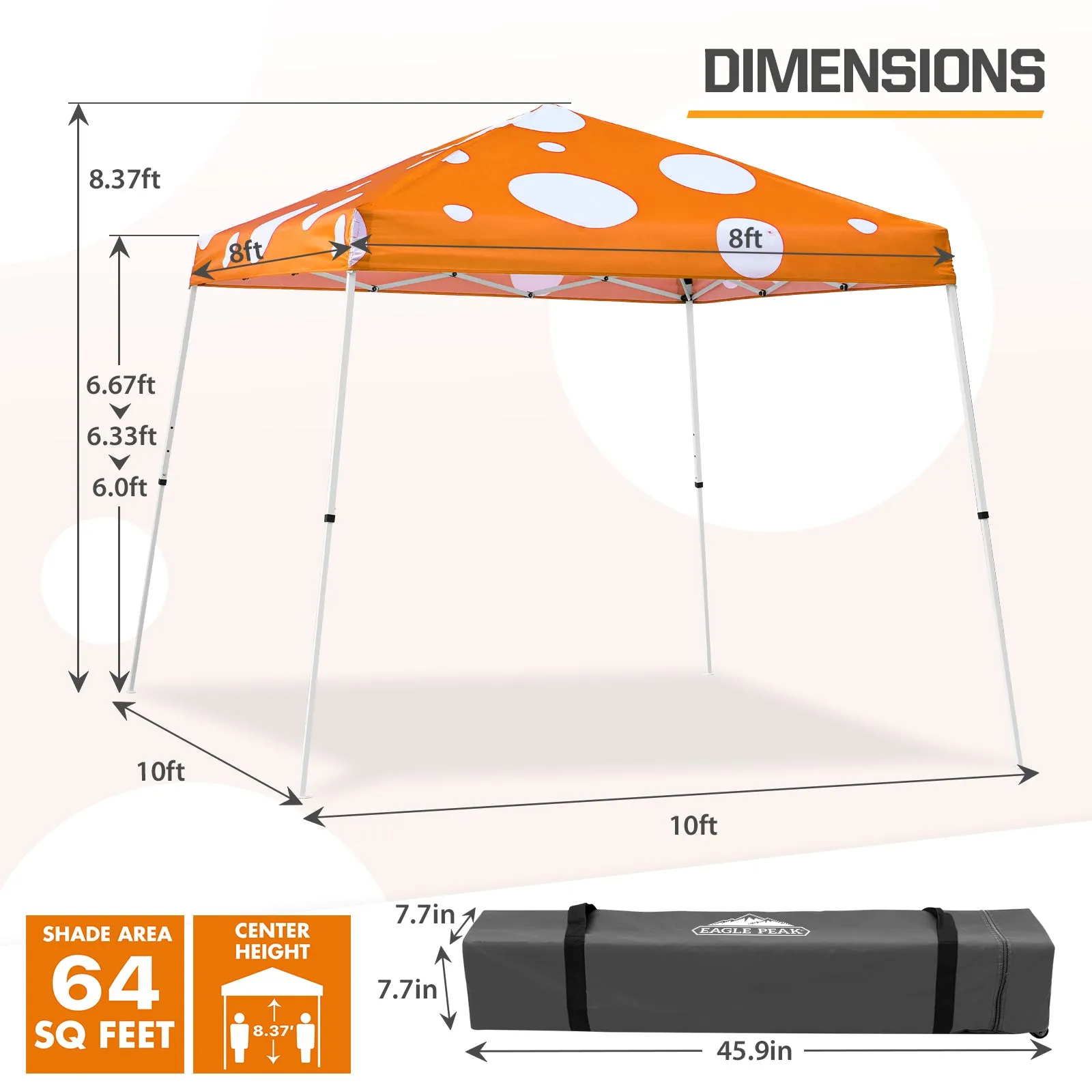 EAGLE PEAK E64 Easy Setup 10x10 Slant Leg Pop up Canopy (64 sqft of Shade)