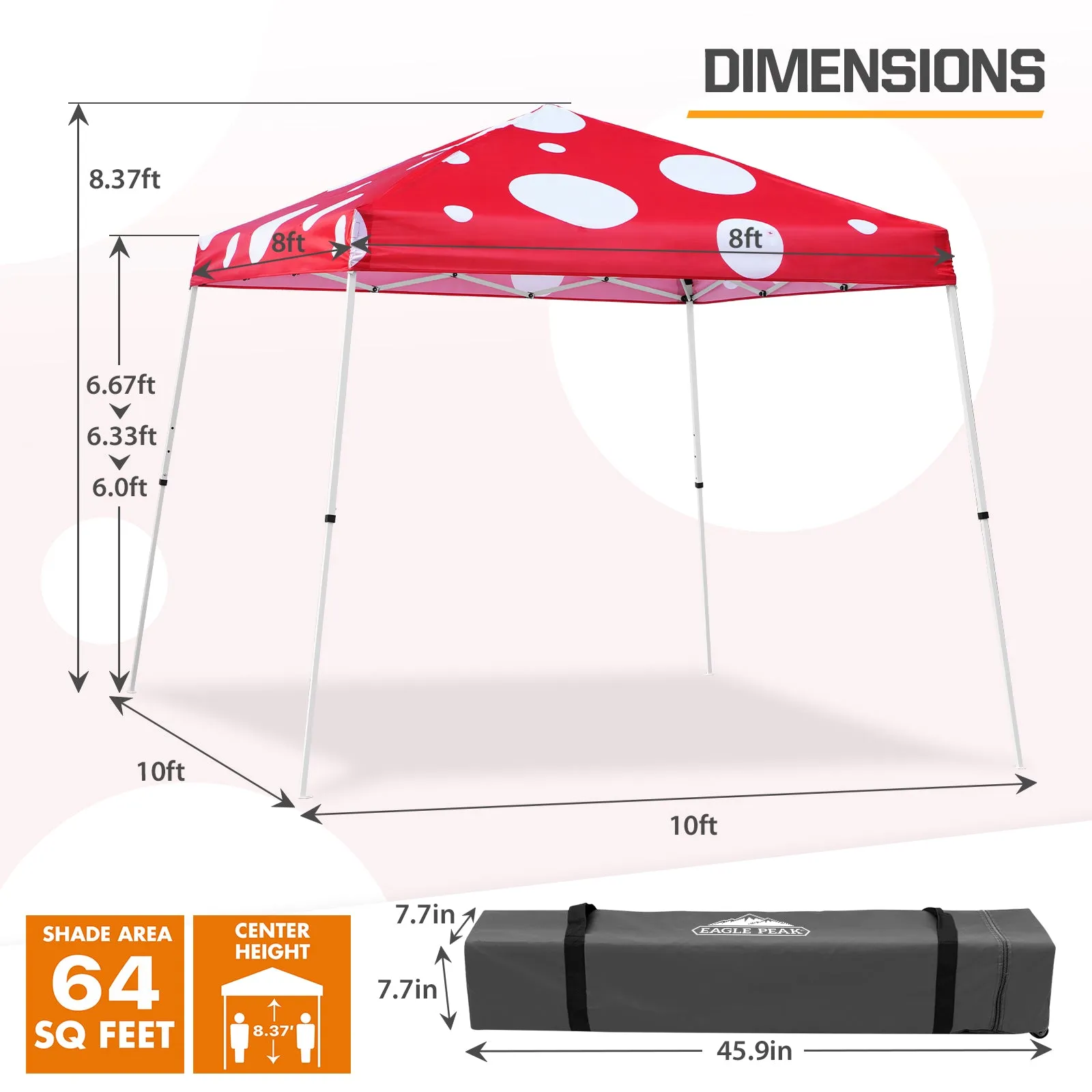 EAGLE PEAK E64 Easy Setup 10x10 Slant Leg Pop up Canopy (64 sqft of Shade)