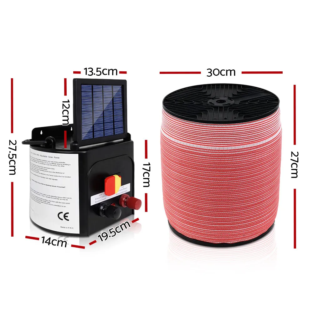 Giantz Electric Fence Energiser 5km Solar Powered 0.15j Set  1200m Tape