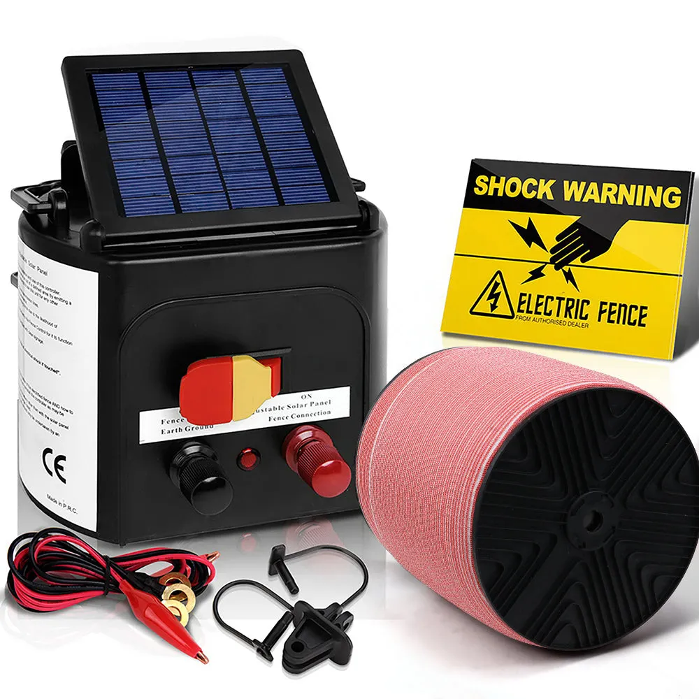 Giantz Electric Fence Energiser 5km Solar Powered 0.15j Set  1200m Tape