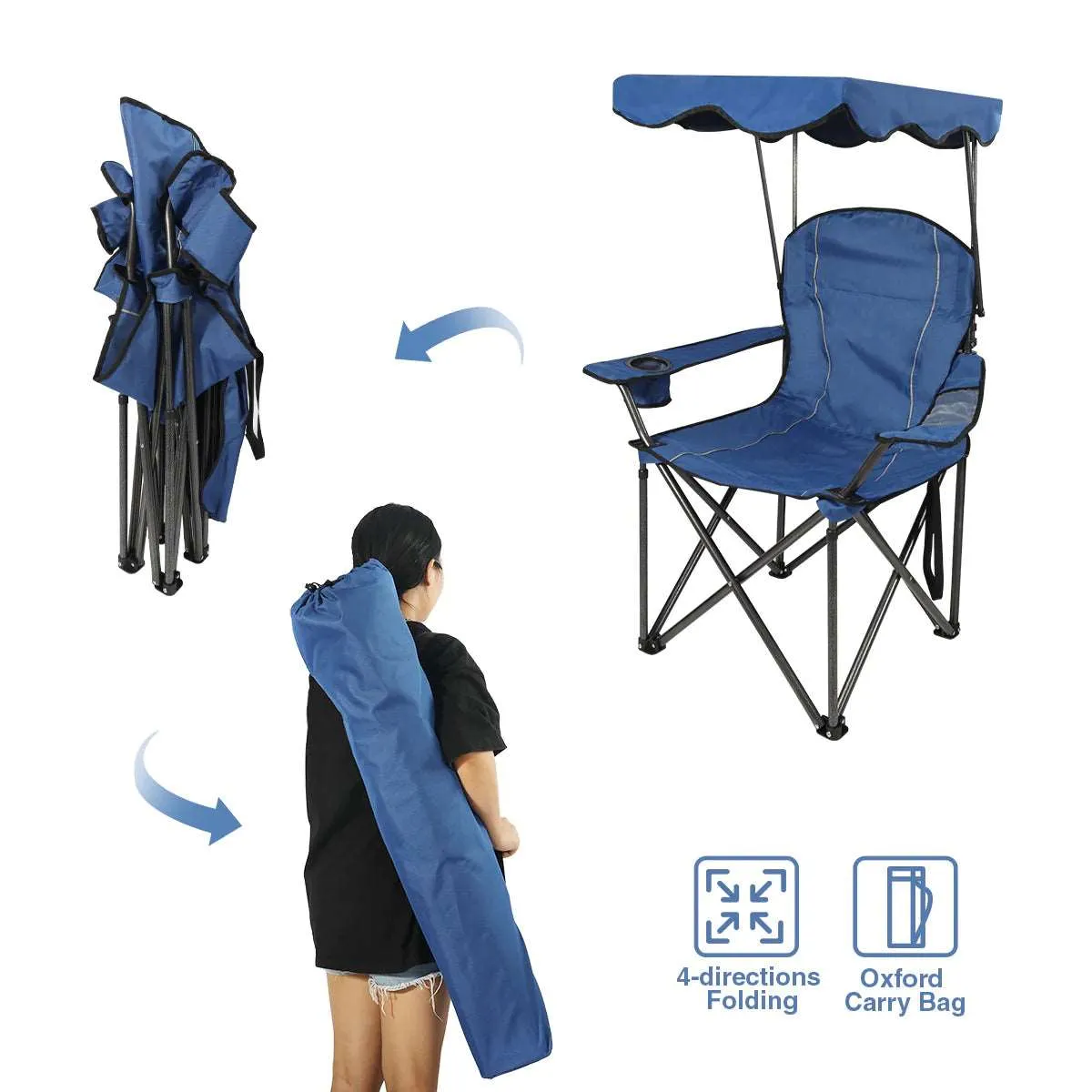 Oversized Folding Camping Chairs with Canopy Shade