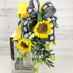 Sunflower Lantern Swag with Buffalo Check Bow - Choice of Ribbon