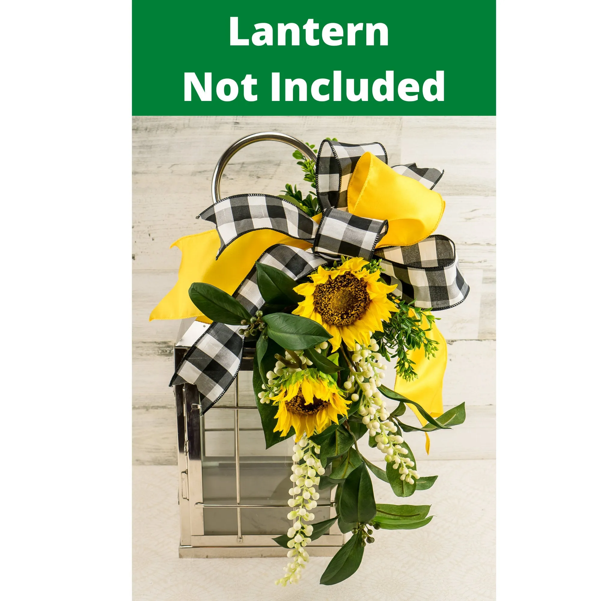 Sunflower Lantern Swag with Buffalo Check Bow - Choice of Ribbon